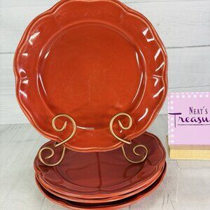Skyros Designs RED Scalloped Hand Crafted Portugal Oven Safe Dinner Plates Set 4